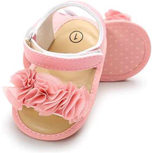 COSANKIM Infant Baby Girls Summer Sandals with Flower Soft Sole Newborn Toddler First Walker Crib Dress Shoes