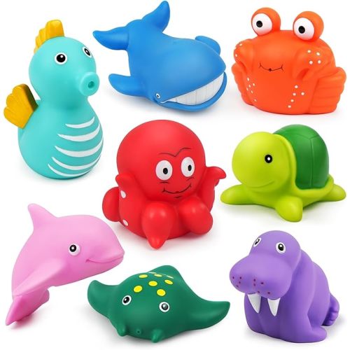 LotFancy Bath Toys for Kids Ages 1-3, Mold Free Bath Toys for Infants Toddlers, 8PCS No Holes Ocean Sea Animal Bathtub Toys, Soft Baby Bath Tub Toys - Ocean Animals-8pcs