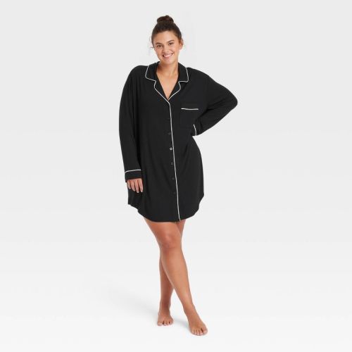 Women's Cloud Knit Notch Collar Long Sleeve Nightgown - Auden™ Black 4x