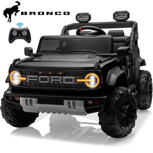24V Ride on Toys for Big Kids 2 Seater, Ford Bronco Raptor Powered Ride on Truck Car with Remote Control, Electric Cars for Kids 4-8 Gift with Bluetooth/LED Light/Spring Suspension, 4 Wheelers, Black