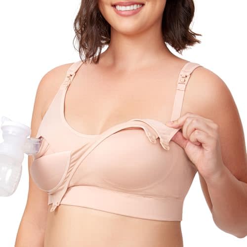 Momcozy Lycra Pumping Bra Hands Free, All-in-One Nursing Bras for Breastfeeding & Pumping, Fixed Padding for Enhanced Shape