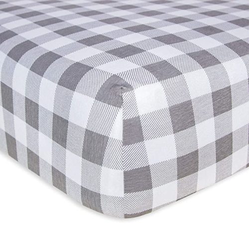 Burt's Bees Baby - Buffalo Check Fitted Crib Sheet, 100% Organic Crib Sheet for Standard Crib and Toddler Mattresses (Fog) - Grey Buffalo Check