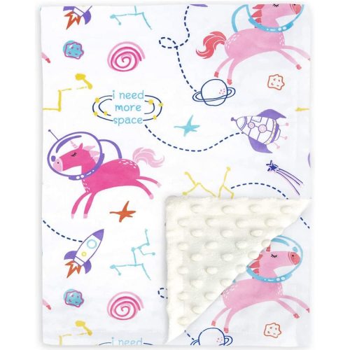 Baby Blanket Super Soft Minky with Double Layer Dotted Backing, Receiving Blankets, Planet Unicorn Printed 30 x 40 Inch