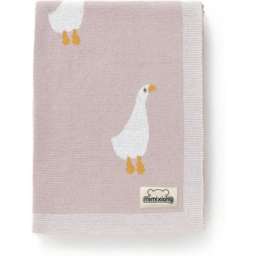 mimixiong Baby Blanket Knit Receiving Boys Girls Blanket Soft Cotton Neutral Blanke for Swaddle Crib Stroller with Cute Goose