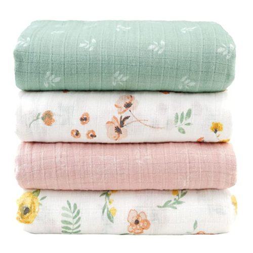 Viviland Muslin Baby Swaddle Blankets, Swaddle Nursery for Newborn Boys and Girls, Gender Neutral Receiving Blankets for Infants, Floral Pattern, 47 * 47 inches 4 pack