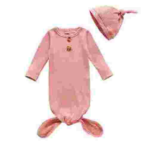 WIBACKER Unisex Newborn Baby Cotton Sleeper Gowns with Cap Long Knotted Sleeping Bag 0-3 Months