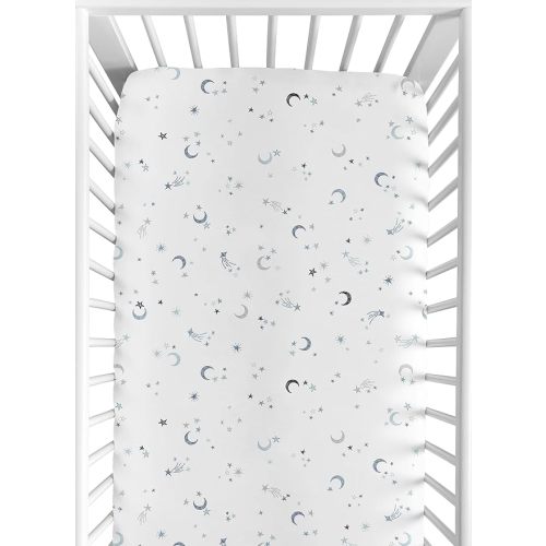 Sweet Jojo Designs Fitted Baby Crib Sheets (Blue Moon and Stars) for Girls and Boys, Infant Nursery, Toddler Room - Standard Size (Grey & Navy Blue Star & Moons, Outer Space, Celestial, Modern, Gray)