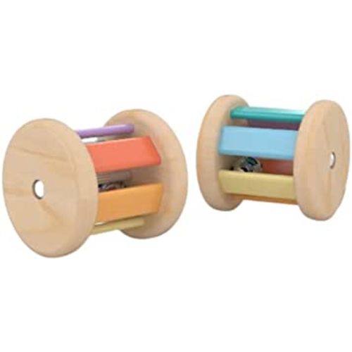 Montessori-Inspired Wooden Rolling Bell Rattle, Tummy Time Toy for Infants
