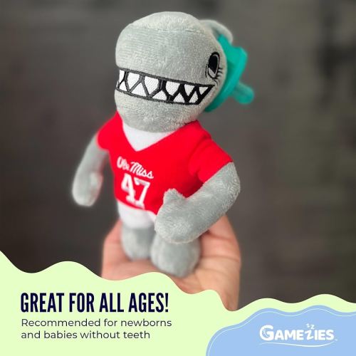 Baby Boy and Girl Silicone Pacifier with College Mascot Stuffed Toy Plush, Collegiately Licensed, Tony The LandShark, Ole Miss University