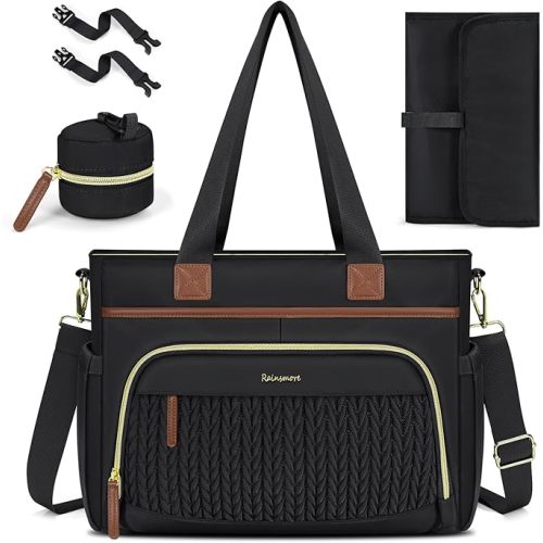 RAINSMORE Diaper Bag Tote, Large Diaper Baby Bag Waterproof Multifunctional Diaper Bag with Pacifier Case & Changing Pad