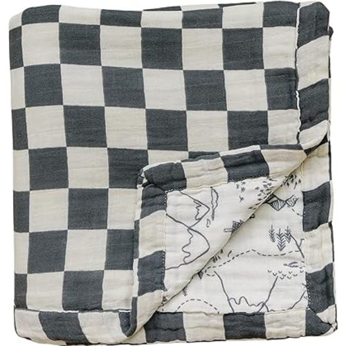 Mebie Baby Muslin Quilt, Charcoal Checked and Summit, 100% Muslin Cotton Baby Blankets for Girls and Boys, Muslin Baby Blanket for Newborns, Babies, Toddler, Soft Muslin Swaddle Blankets, 47"x47"