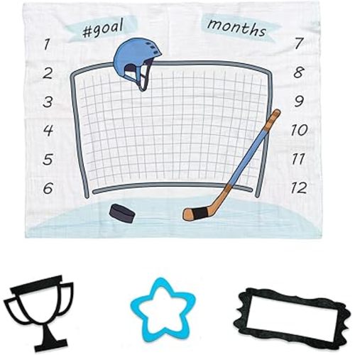 bok Baby Monthly Milestone Blanket for Newborn Boys and Girls - Perfect Weekly - Monthly - Yearly Blanket 40" x 50" – Sport Hockey Printed Theme