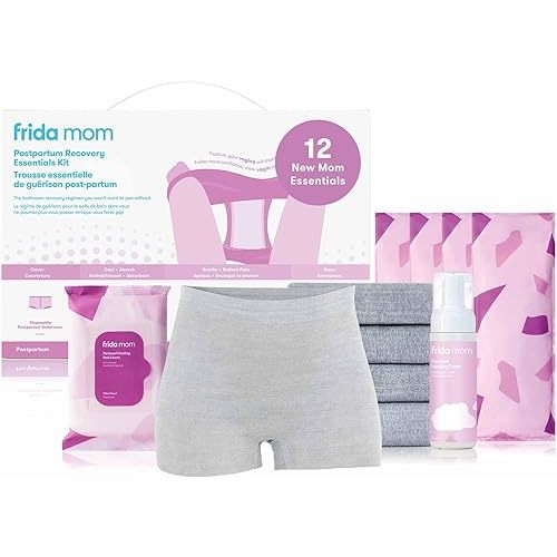 Frida Mom Postpartum Recovery Essentials Kit, New Mom Gifts, Cooling Pad Liners, Ice Maxi Pads, Disposable Underwear, Perineal Healing Foam (11pc Set)