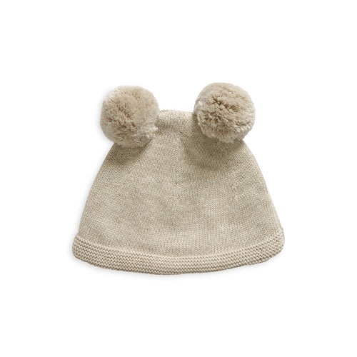 Pink Lemonade Double Pompom Organic Cotton Beanie, Light Beige MelLight Beige Mel