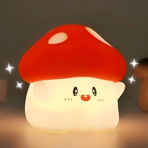 Daixinde Mushroom Silicone Lamp, Cute Hug Mushroom Night Light with Timer, Squishy Dimmable Light for Baby Nursery, Rechargeable LED Portable Touch Nightlight, Kawaii Room Desk Decor, Christmas Gifts