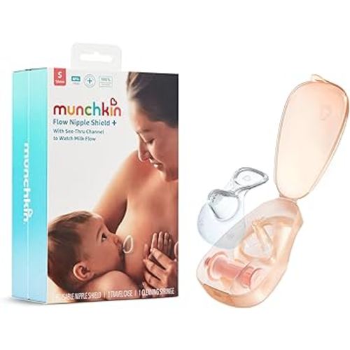 Munchkin Flow Nipple Shield + with See-Thru Channel to Watch Milk Flow - Nurse Confidently and Meet Your Breastfeeding Goals, Silicone - 16mm