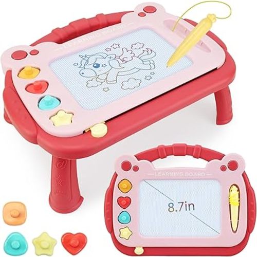 Magnetic Drawing Board, Sketch Doodle Board Pad Toy, Educational Learning Toys for Toddlers 1-3, Learning Toys for Baby Kids Boys Girls 1 2 3 Year Old Birthday Gift (Red)