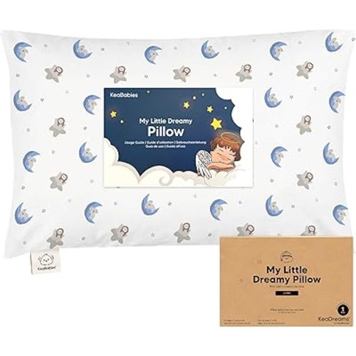 KeaBabies Toddler Pillow with Pillowcase, Jumbo 14X20 - Soft Organic Cotton Toddler Pillows for Sleeping - Machine Washable - Perfect for Travel, Toddler Bed Set (Space Drift)