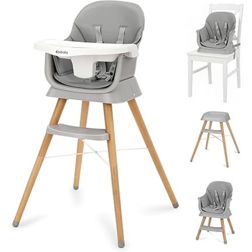 Ezebaby 6 in 1 Wooden High Chairs for Babies and Toddlers, Convertible Portable High Chair, Booster Seat for Dining Table,Toddlers Chair with Adjustable Legs & Dishwasher Safe Tray