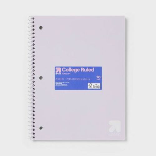 College Rule Spiral Notebook 7.5"x9.75" Poly Cover 70 Sheets Pastel Purple - up&up™