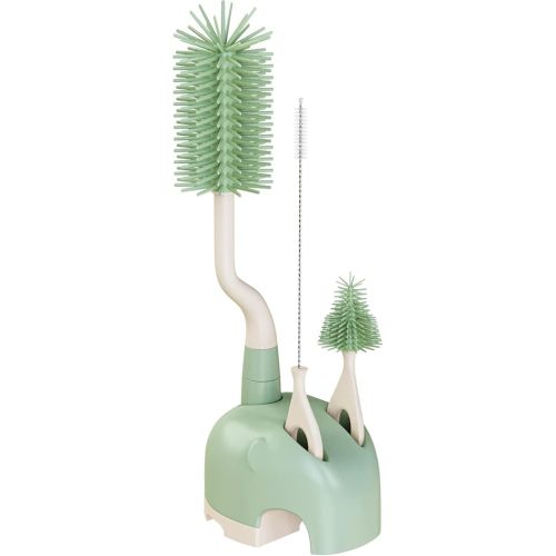 Mumoo Bear Silicone Baby Bottle Brush, Bottle Cleaner, Set with Storage Holder, Food Grade Silicone, Effortless Scrubbing Cleaning Brushes for Baby Bottles (Green-3Pcs)