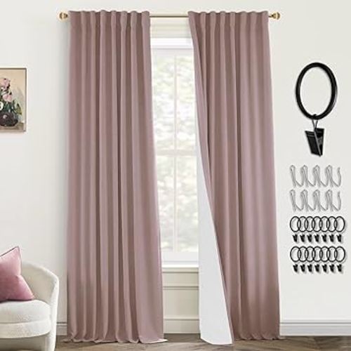 PANELSBURG Blackout Curtains for Bedroom 2 Panel Sets,Dusty Rose Linen Textured Back Tab Pleated Boho Curtains for Nursery Living Room,84 Inch Length,Mauve