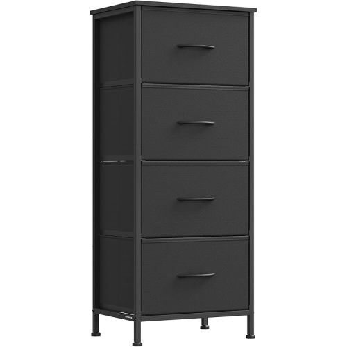 SONGMICS Dresser for Bedroom, Chest of Drawers, Steel, MDF, 4 Non-Woven Fabric Drawers, Storage Organizer Unit, Closet, Entryway, Ink Black and Ebony Black ULGS314B01S