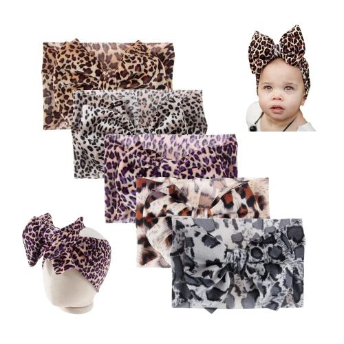 5PCS Baby Girls Soft Wide Leopard Hair Turban Head Wraps Kids Stretchy Knotted Bows Headband for Children Hair Accessories Infant Headwraps