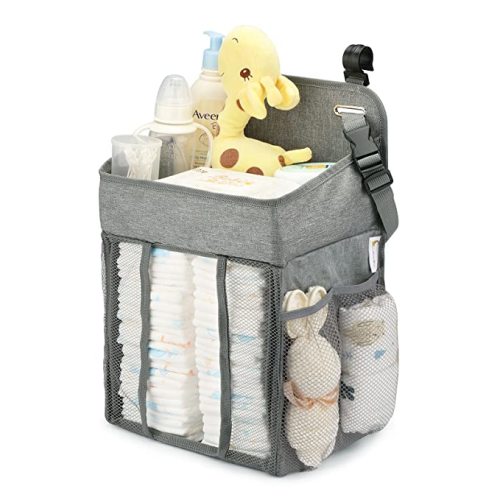 Changing Table Diaper Organizer - Baby Hanging Diaper Stacker Nursery Caddy Organizer for Cribs Playard Baby Essentials Storage (Gray) - Grey