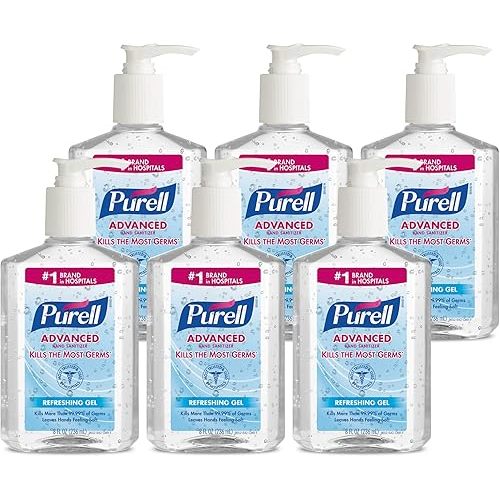 PURELL Advanced Hand Sanitizer Refreshing Gel, 9652-04-EC, 8 Fl Oz Pump Bottles, Pack of 6