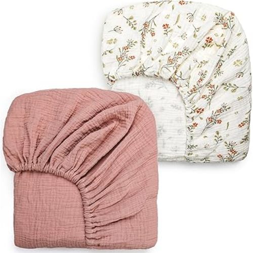 Muslin Crib Sheets,2 Pack Mini Crib Sheets for Girl Boy,52inx 28in Crib Mattress Sheet,Soft and Breathable.