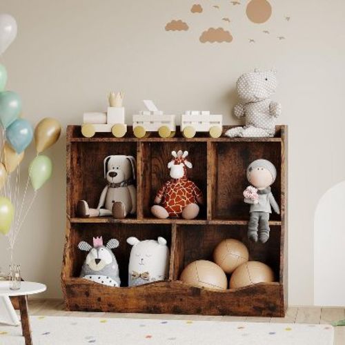 3-Tier Kids Bookshelf and Toy Storage, Toddler 5 Cubby Toy Storage Cabinet, Children Small Bookcase for Bedroom, Playroom, School, Living Room