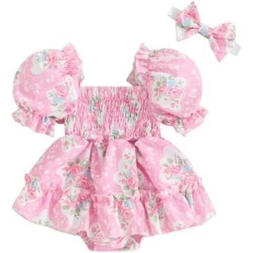 MERSARIPHY Infant Baby Girl Romper Dress Pleated Chiffon Summer Clothes Baby Boho Romper with Headband