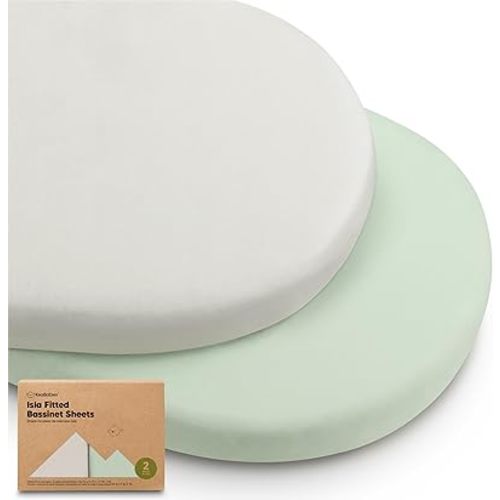 2-Pack Baby Bassinet Sheets Girl, Boy - Viscose Derived from Bamboo Fitted Bassinet Sheets Compatible with Halo Bassinest Swivel Sleeper, Baby Delight, Graco Bedside Bassinet Mattress Sheet (Sage)