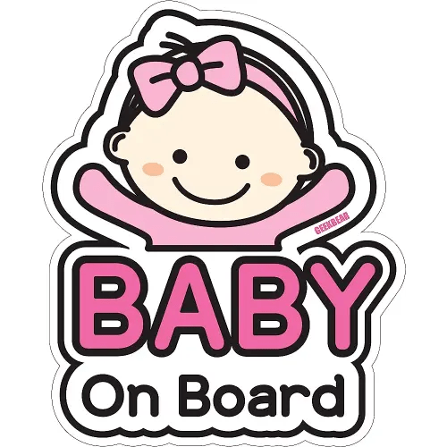 GEEKBEAR Baby on Board Car Sticker - Character Design, Reflective, Weather-Resistant (02. Basic Girl)