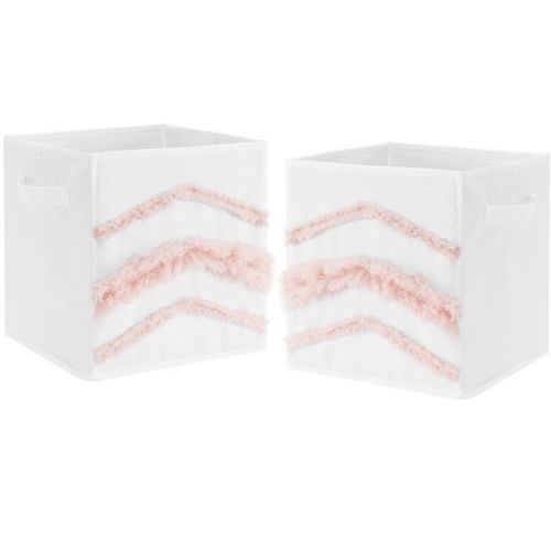 Sweet Jojo Designs Girl Set of 2 Kids' Decorative Fabric Storage Bins Boho Fringe White and Pink