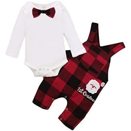 Oklady My First Christmas Baby Boy Outfits Gentleman Bow Tie Romper Vest Suspenders Pants Christmas Clothes Sets