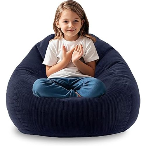 ENBAOHUI 3FT Memory Foam Bean Bag Chairs for Teens or Kids with Filling Bean Bag Sofa with Handle Super Soft Washable Corduroy Fabric Lazy Sofa 3 Foot Navy Blue