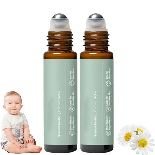 Mamas Teether: Teething Roller, Teething Roller All Natural for Babies, 𝐓eething 𝐑oller, Baby 𝐓eething Oil 𝐑oller, Natural Gentle Relief 𝐑oller (2PCS)