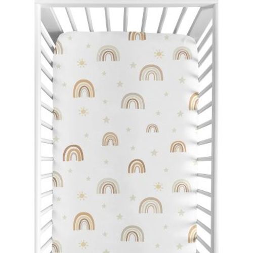 Sweet Jojo Designs Gender Neutral Baby Fitted Crib Sheet Neutral Boho Rainbow Taupe Yellow and Beige