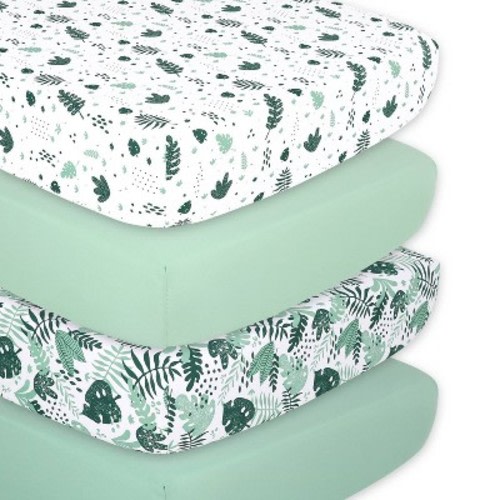 The Peanutshell Fitted Crib Sheets - Green Botanical Leaf - 4pk