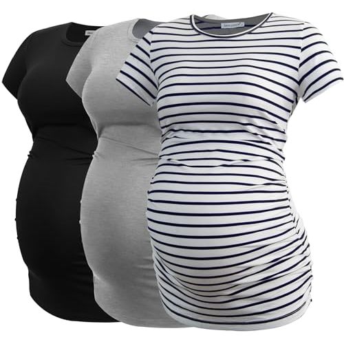 Smallshow Women's Maternity Tops Side Ruched Tunic T-Shirt Pregnancy Clothes