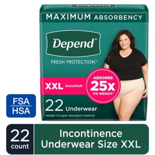 Depend Fresh Protection Incontinence Underwear for Women, Adult Diapers, XXL, 22 Count