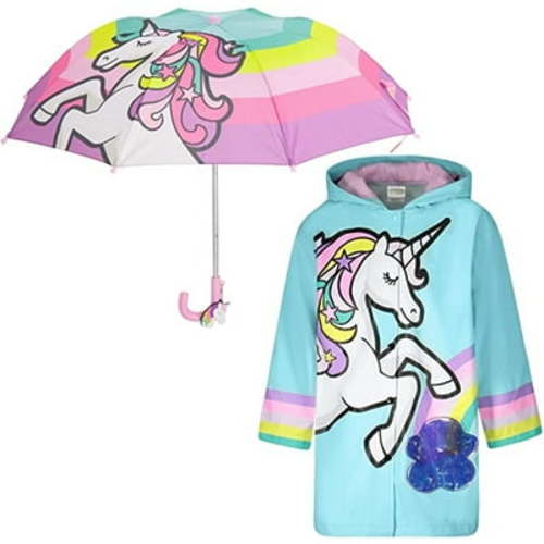 Addie & Tate Kids' Unicorn Hooded Adjustable Raincoat and Umbrella, Sizes 5 to 7 Years