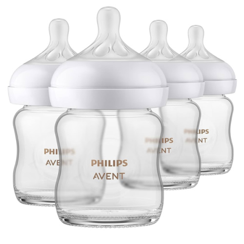 Philips AVENT Glass Natural Baby Bottle with Natural Response Nipple, Clear, 4oz, 4pk, SCY910/04