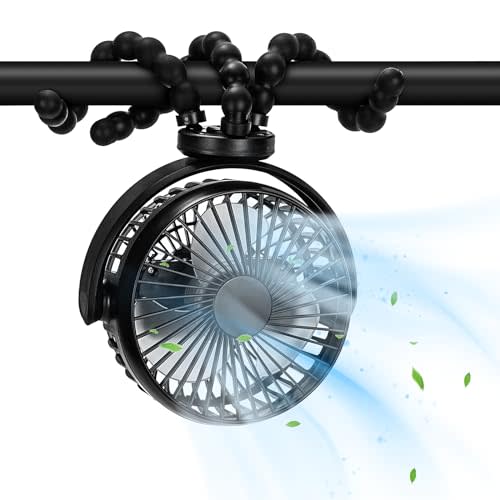 Stroller Fan, Portable Fan 20H Battery Operated Small Clip on Fan 360° Rotate Flexible Tripod 4000mAh Baby Fan Handheld USB Desk Cooling Fan for Bedroom Car Seat Crib Treadmill Travel Camping