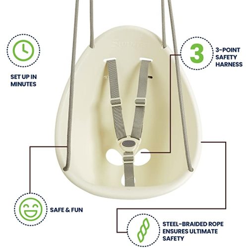 Swurfer Coconut Toddler Swing – Comfy Baby Swing Outdoor, 3- Point Adjustable Safety Harness, Secure, Safe Quick Click Locking System, Blister-Free Rope, Easy Installation, Ages 6-36 Months - White