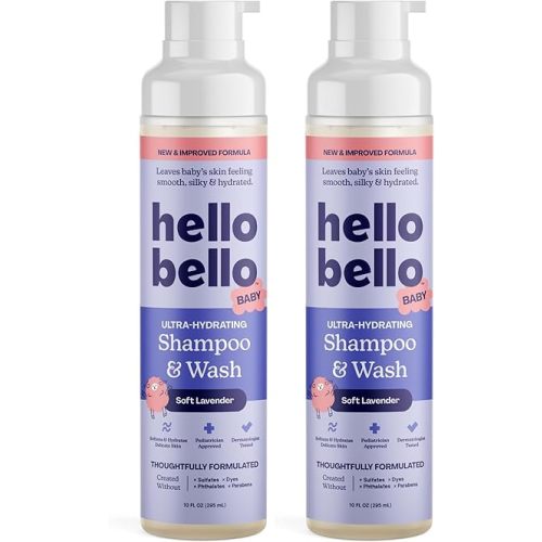 Hello Bello Shampoo and Body Wash, Gentle Hypoallergenic Formula for Babies and Kids, Vegan and Cruelty-Free, Lavender, 10 fl oz (Pack of 2)