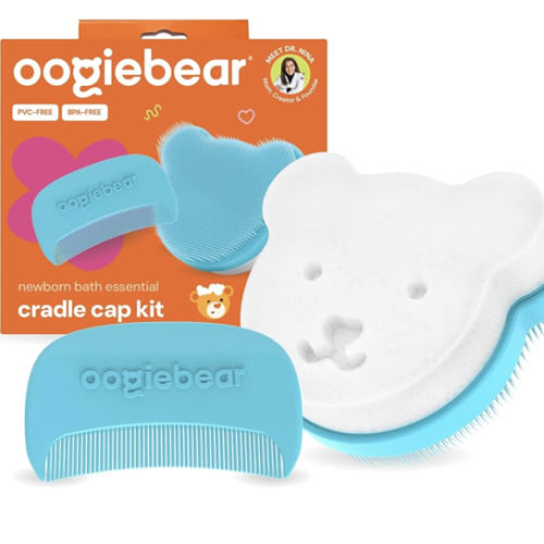 oogiebear Cradle Cap Brush Kit for Babies – Gentle and Safe Scalp Massage Care with Sponge, Brush, and Comb for Newborns and Babies