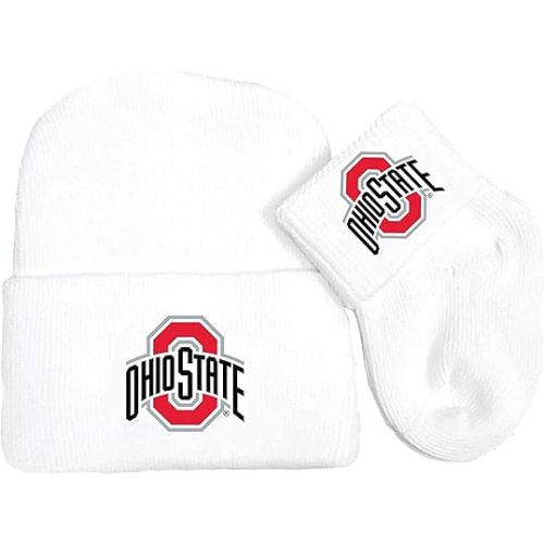 Ohio State Buckeyes Newborn Baby Knit Cap and Socks Set White